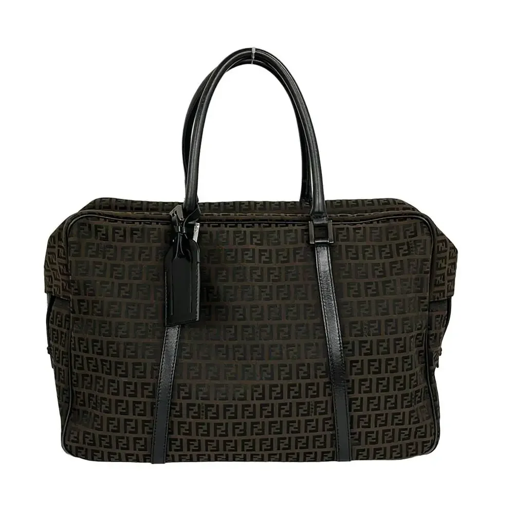 Fendi Zucchino Boston Bag 7VS002 Dark Brown Black Jacquard Leather